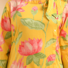 Yellow floral middie dress with shoulder tie-up and gathered panel (Set of 5 Pc)