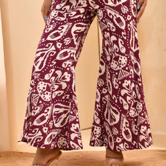 Maroon Ikat Print Cord Set With Bell Bottom Style Pants (Set of 5 Pc)