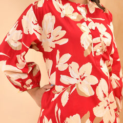 Cherry Red Floral Flared Co-ord With Floral Printed Pants (Set of 5 Pc)