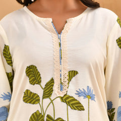 White Placement Floral Printed Co-ord Set with Matching Placement Print Pants (Set of 5 Pc)