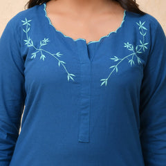 Blue Embroidered Kurta Set With Solid Pants & Printed Dupatta  (Set of 5 Pc)