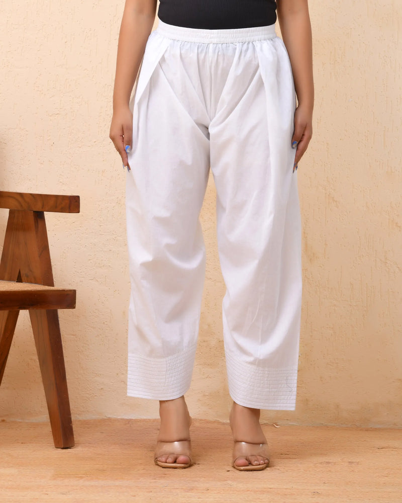 White Solid Farshi-Style Pants with Zari Work (Set of 5 Pc)