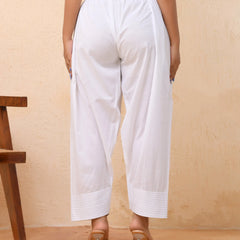 White Solid Farshi-Style Pants with Zari Work (Set of 5 Pc)