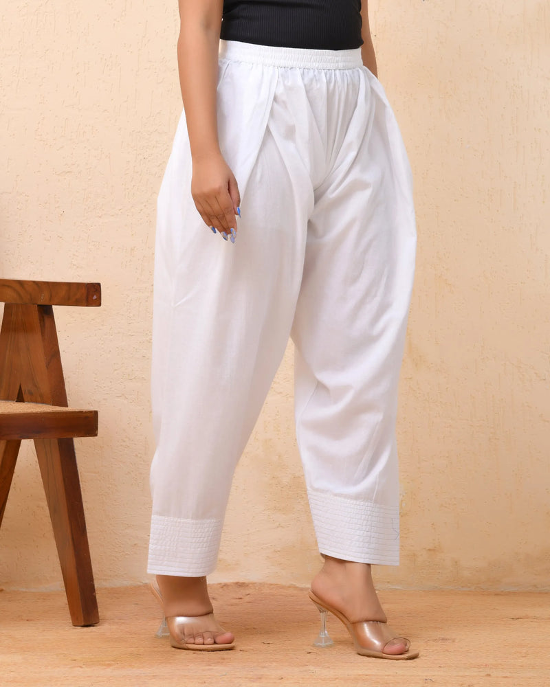 White Solid Farshi-Style Pants with Zari Work (Set of 5 Pc)