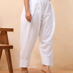 White Solid Farshi-Style Pants with Zari Work (Set of 5 Pc)