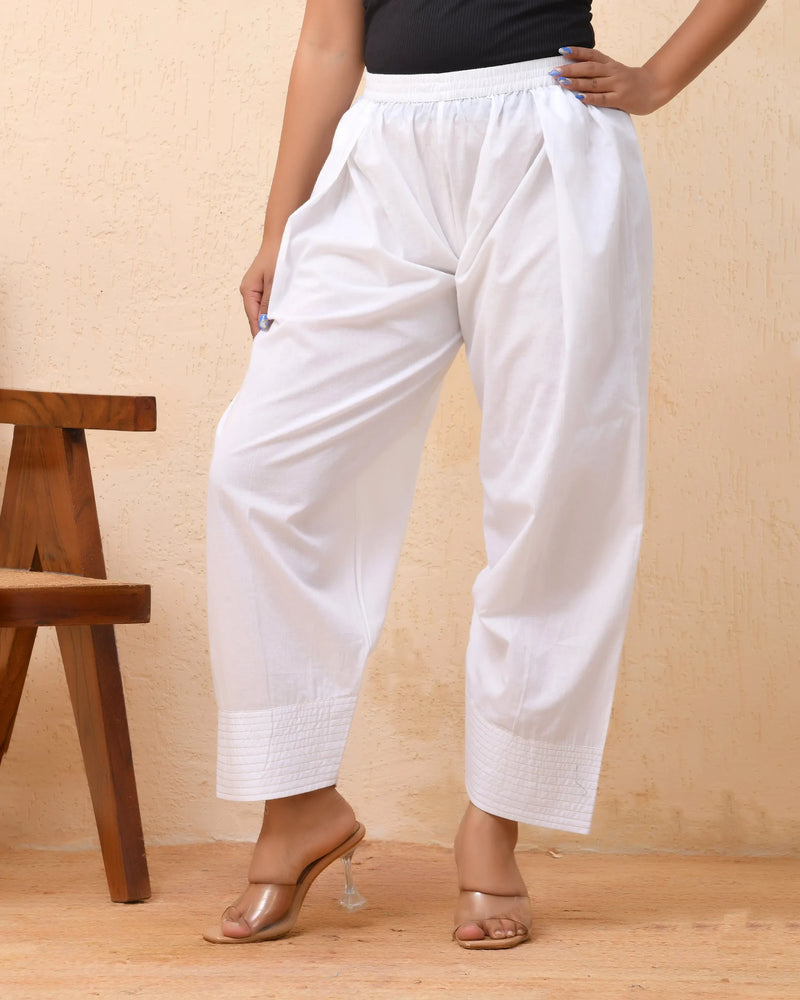 White Solid Farshi-Style Pants with Zari Work (Set of 5 Pc)