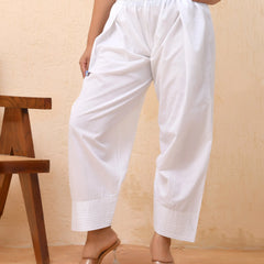 White Solid Farshi-Style Pants with Zari Work (Set of 5 Pc)