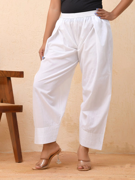 White Solid Farshi-Style Pants with Zari Work (Set of 5 Pc)