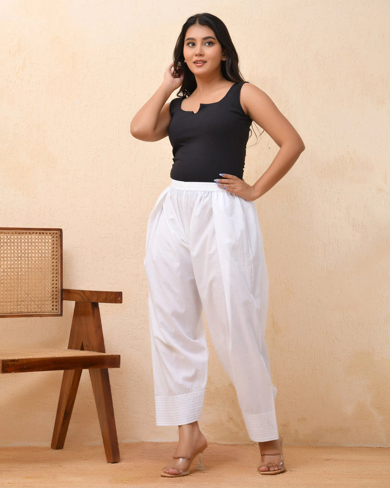White Solid Farshi-Style Pants with Zari Work (Set of 5 Pc)