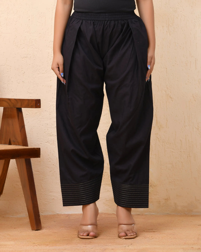 Black Solid Farshi Style Pant With Zari Work (Set of 4 Pc)