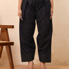 Black Solid Farshi Style Pant With Zari Work (Set of 4 Pc)