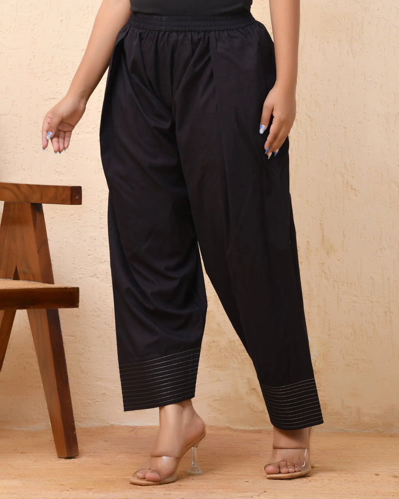 Black Solid Farshi Style Pant With Zari Work (Set of 4 Pc)