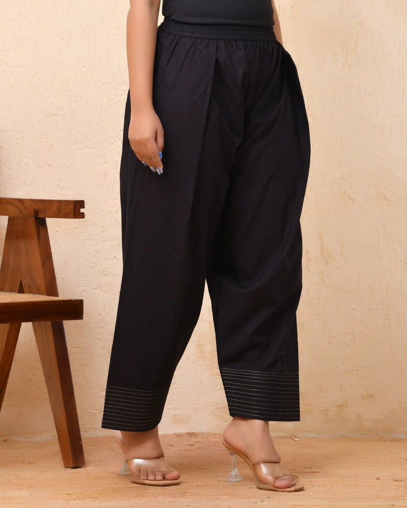 Black Solid Farshi Style Pant With Zari Work (Set of 4 Pc)