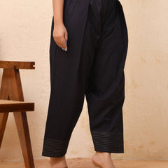 Black Solid Farshi Style Pant With Zari Work (Set of 4 Pc)