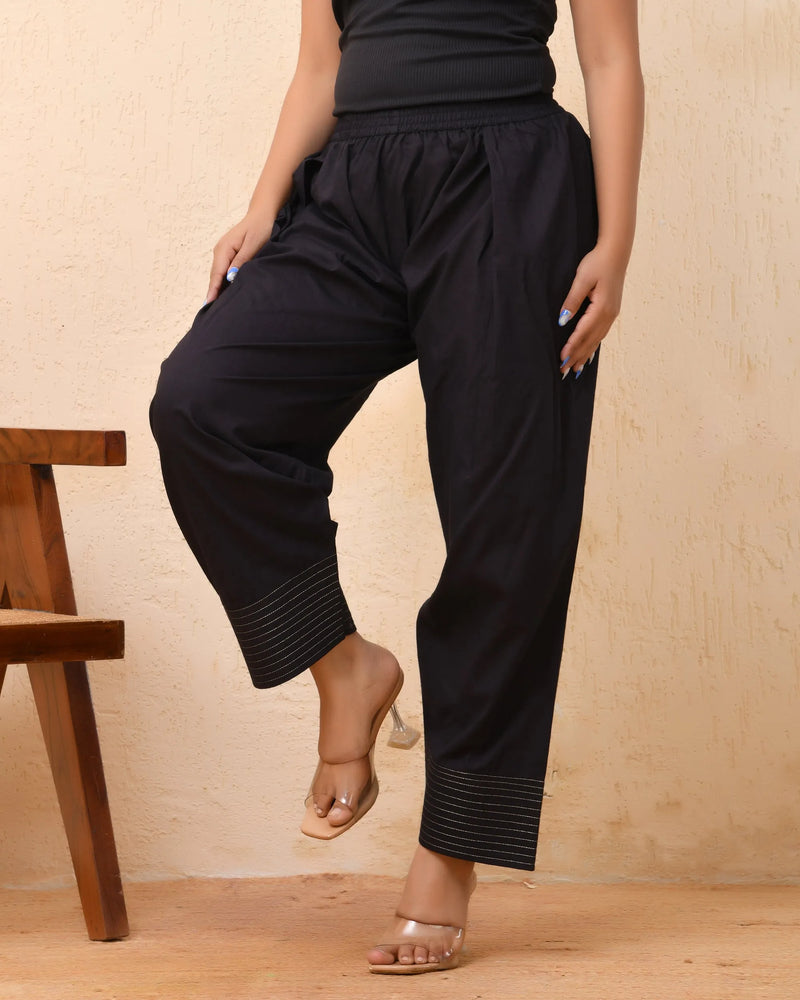 Black Solid Farshi Style Pant With Zari Work (Set of 4 Pc)