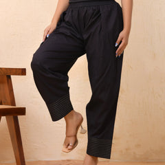 Black Solid Farshi Style Pant With Zari Work (Set of 4 Pc)