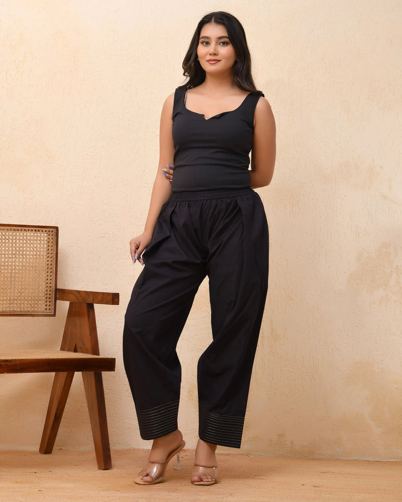 Black Solid Farshi Style Pant With Zari Work (Set of 4 Pc)