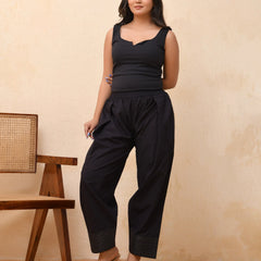 Black Solid Farshi Style Pant With Zari Work (Set of 4 Pc)