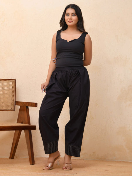 Black Solid Farshi Style Pant With Zari Work (Set of 4 Pc)