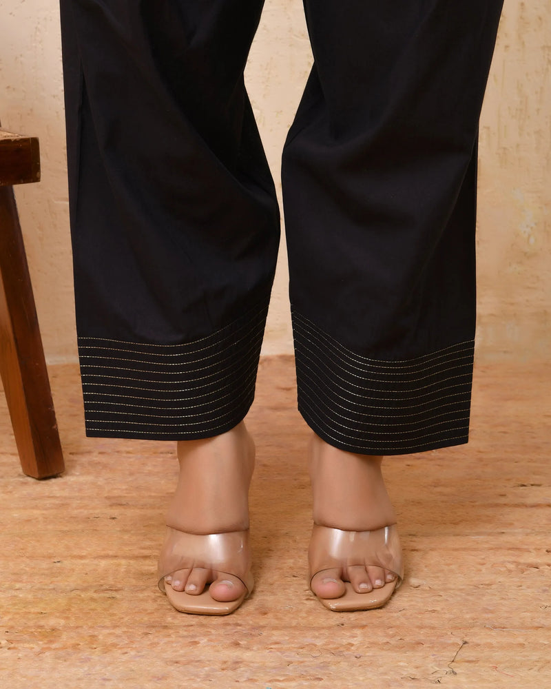 Black Solid Farshi Style Pant With Zari Work (Set of 4 Pc)