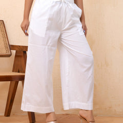 White Solid Palazzo-Style Half Elastic Drawstring Pants (Set of 5 Pc)
