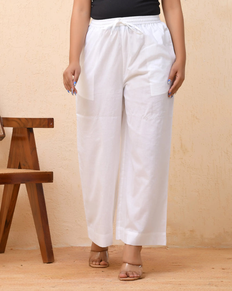 White Solid Palazzo-Style Half Elastic Drawstring Pants (Set of 5 Pc)