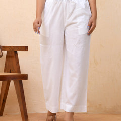 White Solid Palazzo-Style Half Elastic Drawstring Pants (Set of 5 Pc)