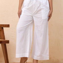 White Solid Palazzo-Style Half Elastic Drawstring Pants (Set of 5 Pc)