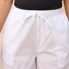 White Solid Palazzo-Style Half Elastic Drawstring Pants (Set of 5 Pc)