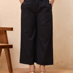 Black Solid Palazzo Style Half Elastic Draw Strings Pant (Set of 5 Pc)