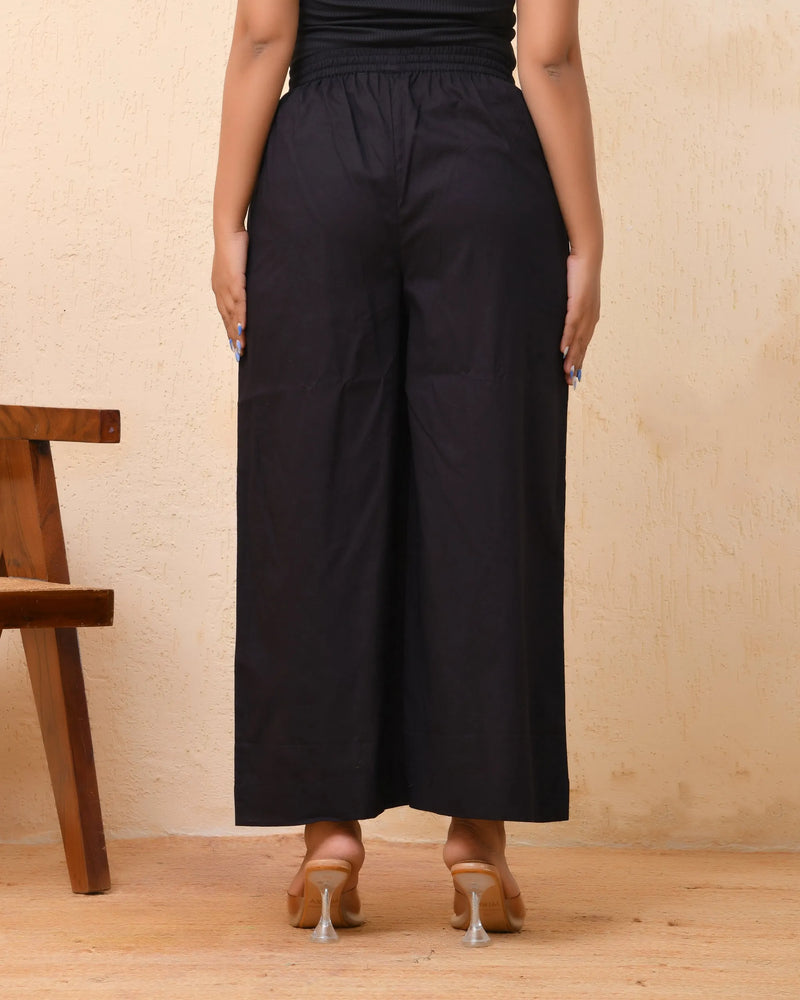 Black Solid Palazzo Style Half Elastic Draw Strings Pant (Set of 5 Pc)