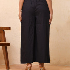 Black Solid Palazzo Style Half Elastic Draw Strings Pant (Set of 5 Pc)