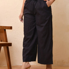 Black Solid Palazzo Style Half Elastic Draw Strings Pant (Set of 5 Pc)