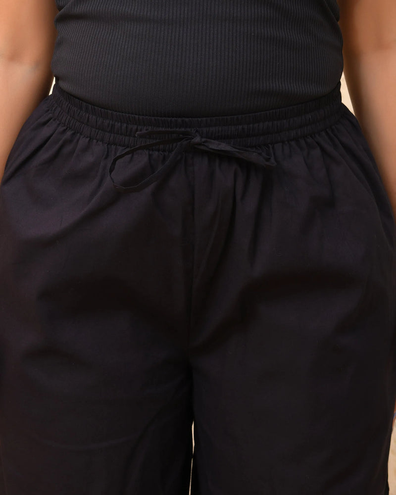 Black Solid Palazzo Style Half Elastic Draw Strings Pant (Set of 5 Pc)