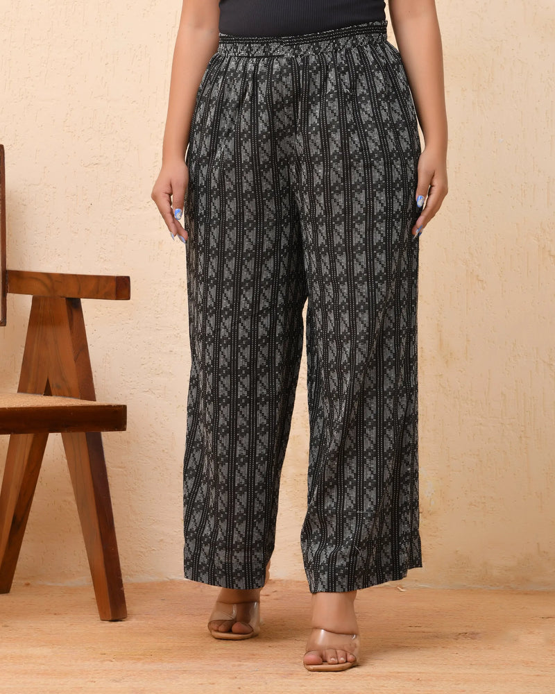 Black Double Dobby Flared Palazzo Pants (Set of 5 Pc)