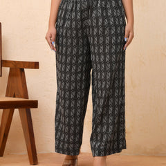 Black Double Dobby Flared Palazzo Pants (Set of 5 Pc)