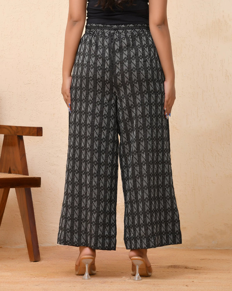 Black Double Dobby Flared Palazzo Pants (Set of 5 Pc)