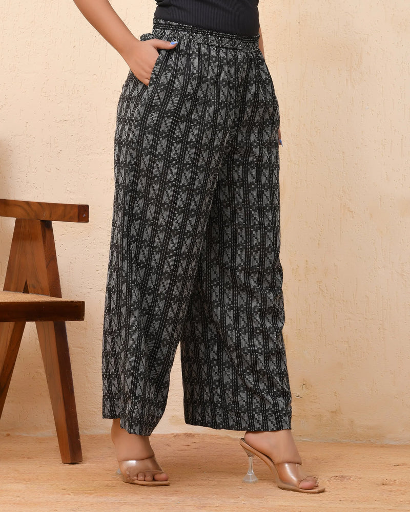 Black Double Dobby Flared Palazzo Pants (Set of 5 Pc)