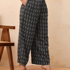 Black Double Dobby Flared Palazzo Pants (Set of 5 Pc)