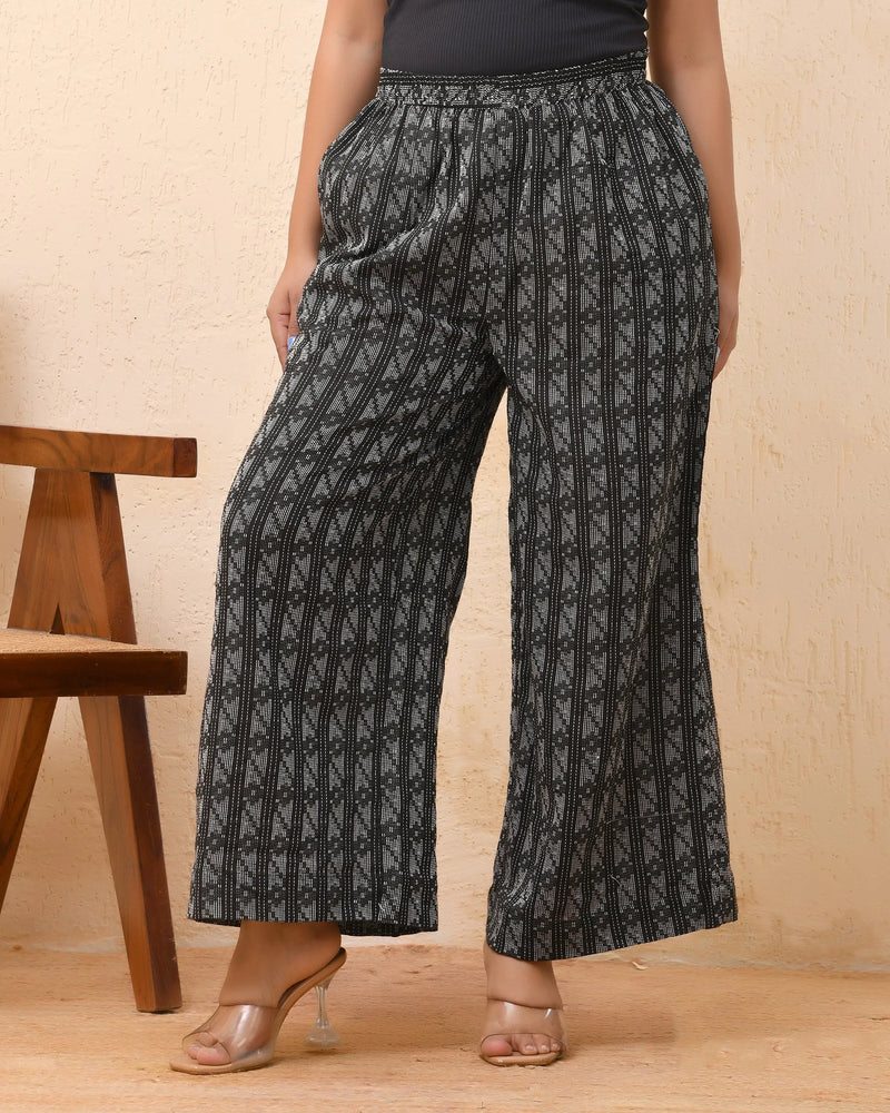 Black Double Dobby Flared Palazzo Pants (Set of 5 Pc)