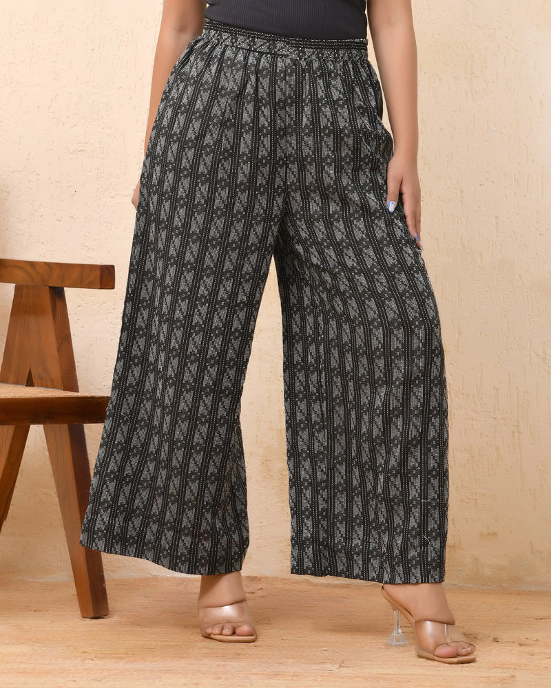 Black Double Dobby Flared Palazzo Pants (Set of 5 Pc)