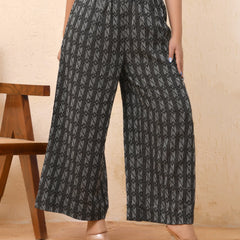 Black Double Dobby Flared Palazzo Pants (Set of 5 Pc)