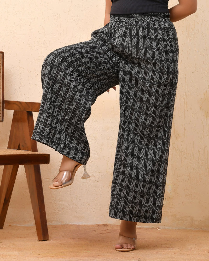 Black Double Dobby Flared Palazzo Pants (Set of 5 Pc)
