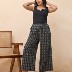Black Double Dobby Flared Palazzo Pants (Set of 5 Pc)