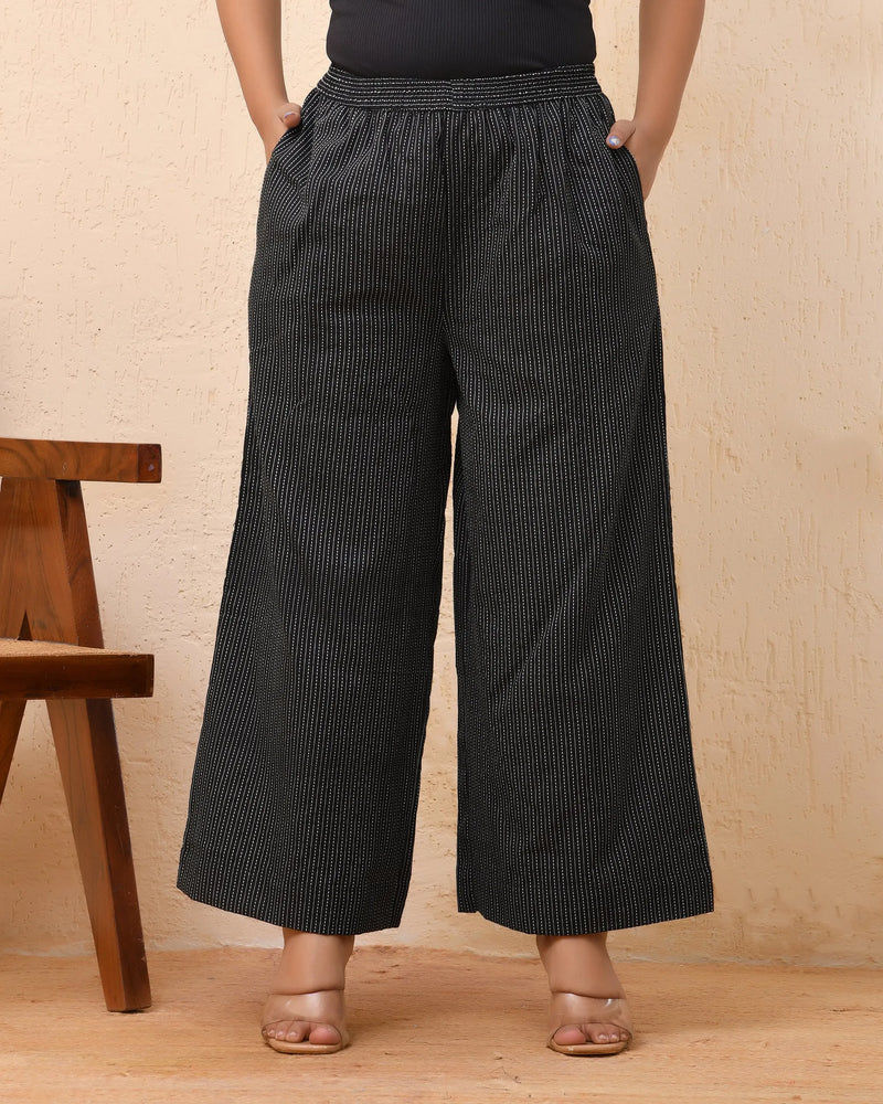Black Katha Flared Palazzo Pants (Set of 5 Pc)