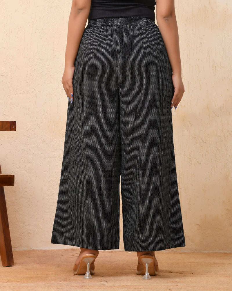 Black Katha Flared Palazzo Pants (Set of 5 Pc)