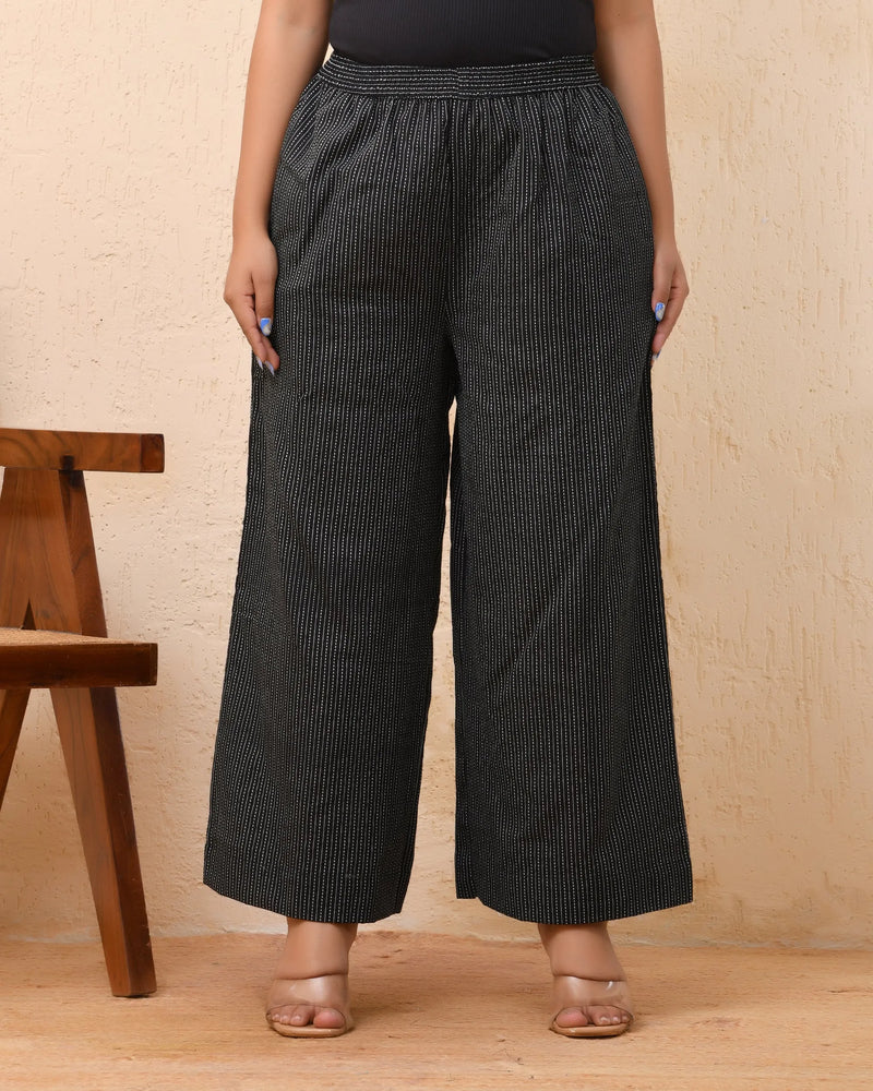 Black Katha Flared Palazzo Pants (Set of 5 Pc)