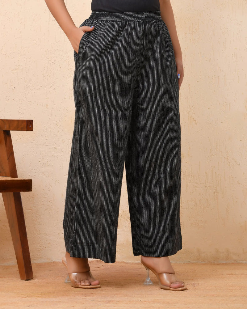 Black Katha Flared Palazzo Pants (Set of 5 Pc)