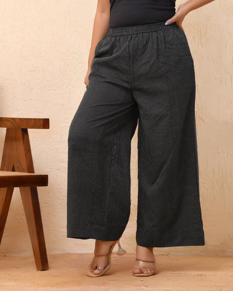 Black Katha Flared Palazzo Pants (Set of 5 Pc)