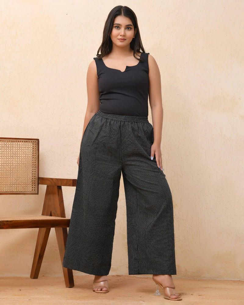 Black Katha Flared Palazzo Pants (Set of 5 Pc)
